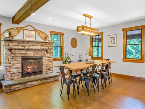 Dining room with gas fireplace.