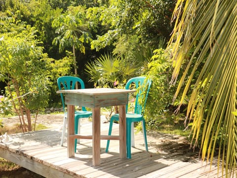 Outdoor deck with seating for 2.