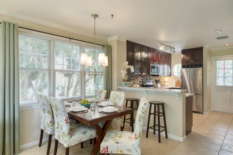 Dining area and barstool seating.