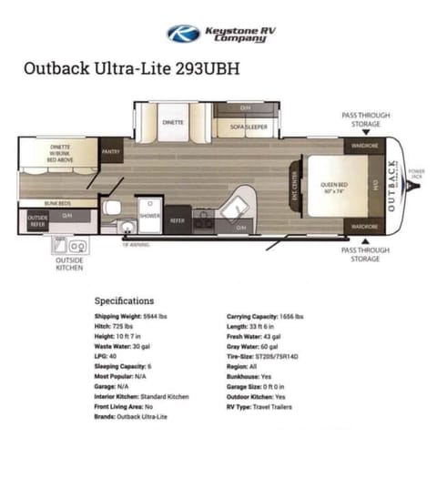 2018 Keystone Outback Ultra Lite 293UBH Towable trailer in Modesto