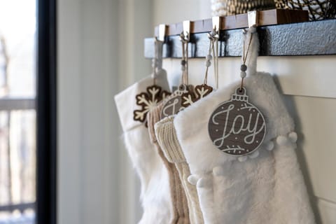 Christmas stockings with festive ornaments, bringing joy to the season!