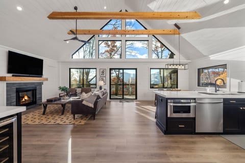 Your view as you walk into The Overlook. Vaulted ceilings/open-concept/fireplace
