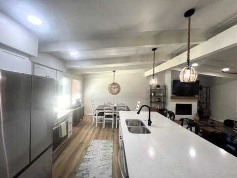Kitchen island with seating for 3.