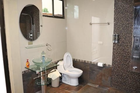 Combined shower/tub, jetted tub, hair dryer, towels