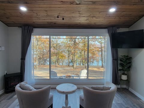 View from the king size bed, smart TV with Wifi.