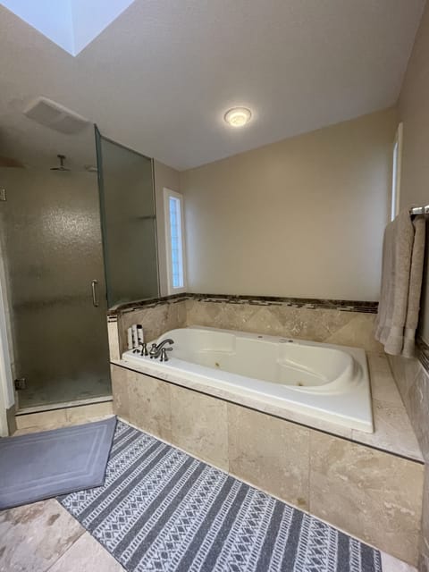 Combined shower/tub, jetted tub, hair dryer, bidet