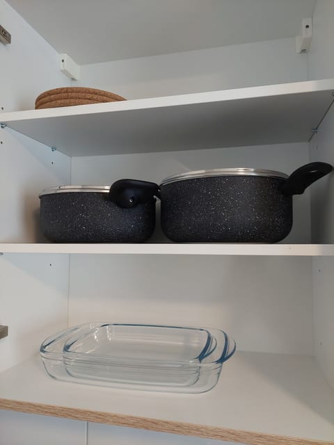 Fridge, oven, stovetop, cookware/dishes/utensils