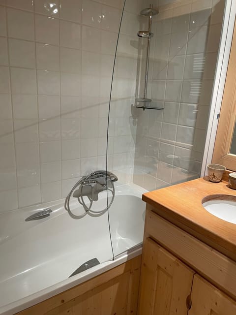 Shower, hair dryer, towels, toilet paper