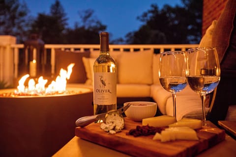 Evening fire outsite on the outdoor balcony