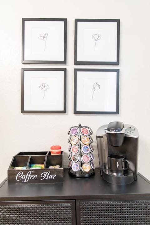 Keurig coffee maker, and coffee capsules.