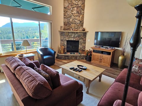 Living room with gas fireplace,
55" smart TV and VIEWS!  Click pics to enlarge!