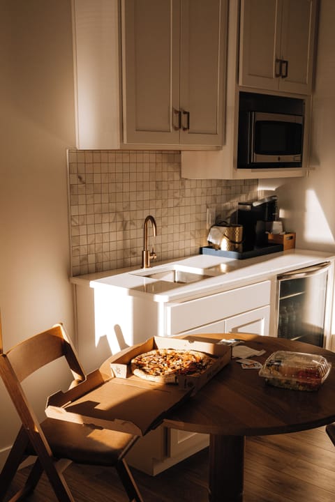 Fridge, microwave, coffee/tea maker