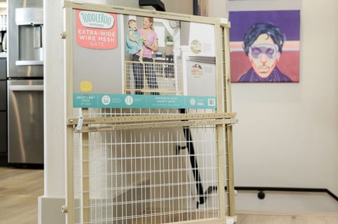 Child-friendly space: Our home includes a safety gate for little ones, ensuring a worry-free stay for parents.