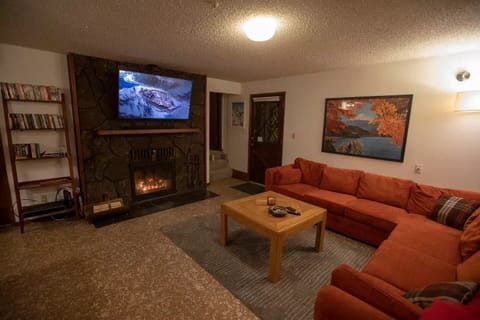 Smart TV, fireplace, DVD player, music library