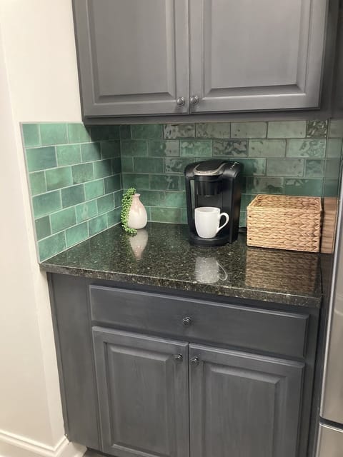 Snack station includes a Keurig, coffee, and quick breakfast options