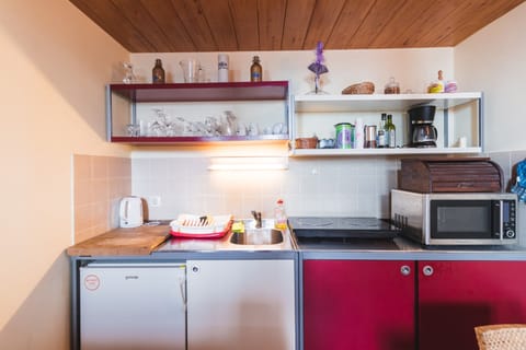 Fridge, oven, stovetop, coffee/tea maker