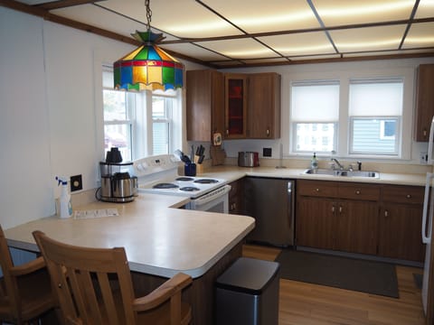 KITCHEN:  The home includes a full kitchen with all appliances including a dishwasher.  A good supply of cooking and dining utensils are included as well.