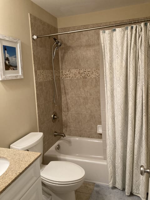 Combined shower/tub, toilet paper