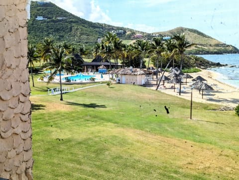 On the beach, sun loungers, beach towels