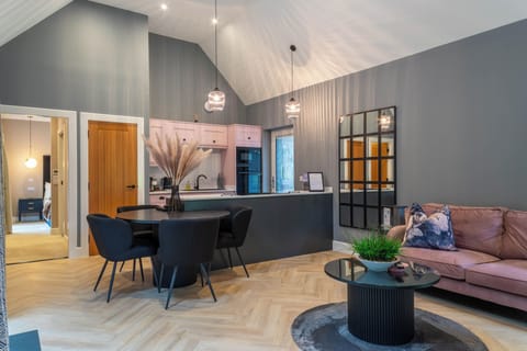 Lounge/Kitchen/Dining area with woodburning stove (1)