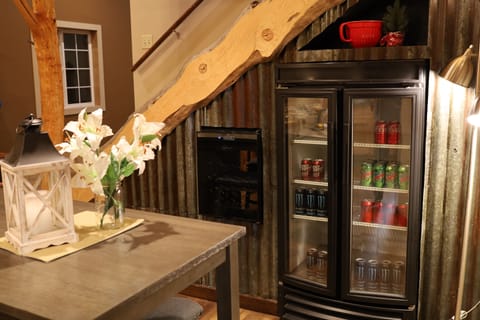 Beverage fridge and wine cooler.
