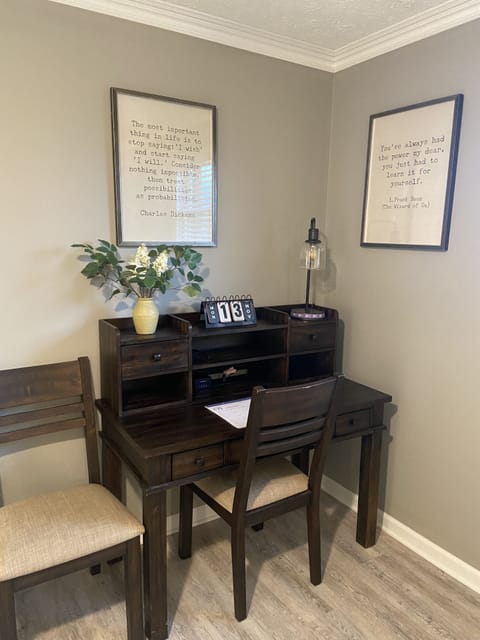 Dedicated workspace located in basement