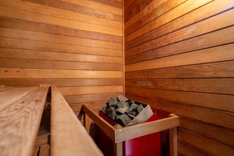 Dry sauna in main level bathroom