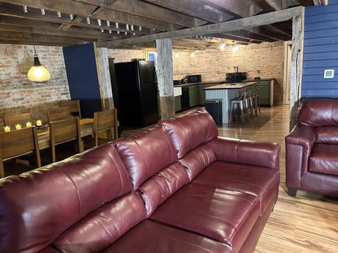 Family room with view into dining area and kitchen