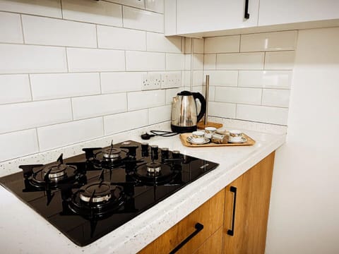 Fridge, stovetop, electric kettle, highchair