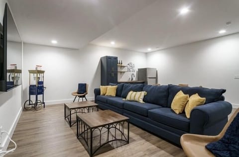 Basement with 10 foot couch