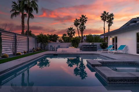 Backyard: pool and spa with mountain views