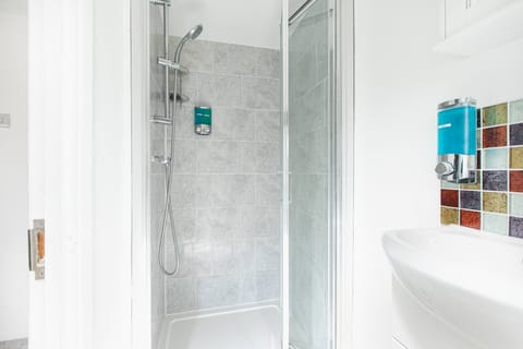 Combined shower/tub, hair dryer