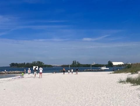 On the beach, sun loungers, beach towels