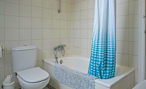 Combined shower/tub, hair dryer, towels, soap