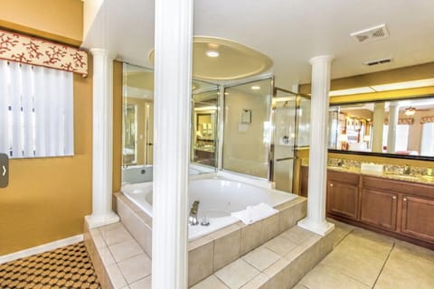 Combined shower/tub, jetted tub, hair dryer, towels