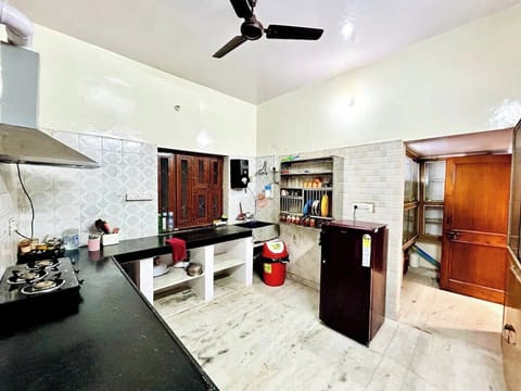 Kitchen with RO, Fridge, Gas, Fan and Chimney