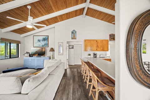 Kitchen bar top with living area upstairs