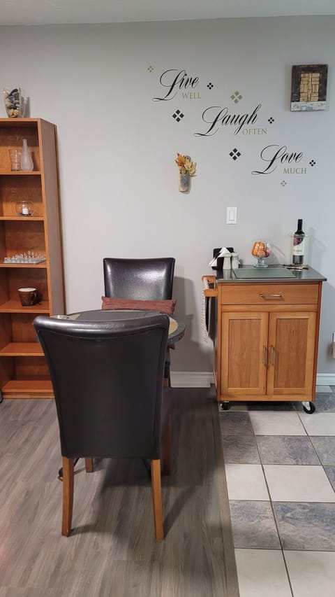 Bistro table & chairs for work/meals & kitchen cart. Lap desk for work in bed...