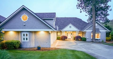 All lit up and ready to welcome you inside.