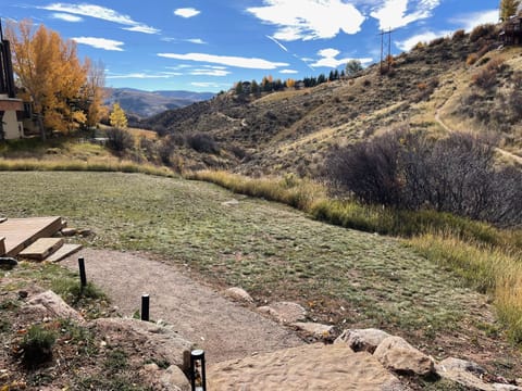 Your entry path with views of the Avon Preserve trail system.