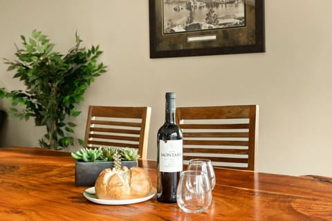 Break bread at our all-wood dining room bench style table.