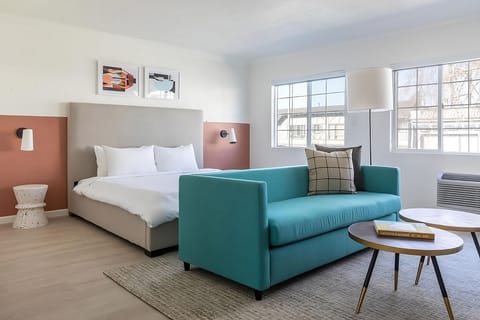 Stretch out in a bright studio with cozy lounge seating.