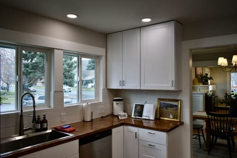 Modern kitchen off the dining room