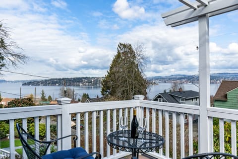 Enjoy views from Lake Washington while having a glass of wine on your balcony.
