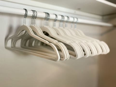 Roomy closets providing high quality velvet hangers if you want to unpack.