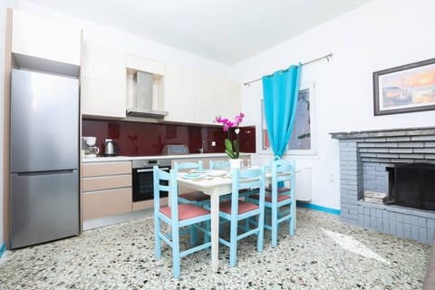 Dining area near the fireplace