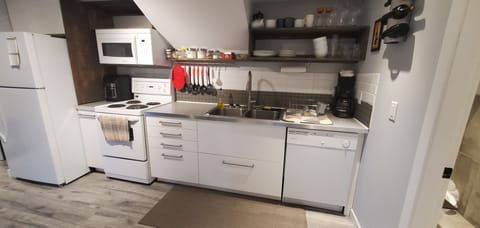 Fridge, microwave, dishwasher, blender