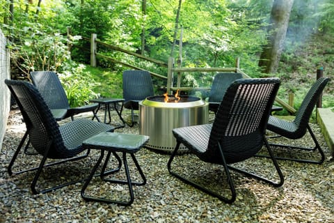 Enjoy a camp fire around the Solo Stove smokeless fire pit.