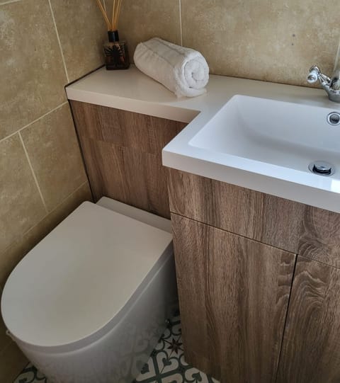 Combined shower/tub, jetted tub, hair dryer, towels