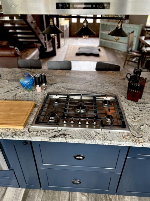 Gourmet open kitchen. 5 burner propane stove, double oven, etc.